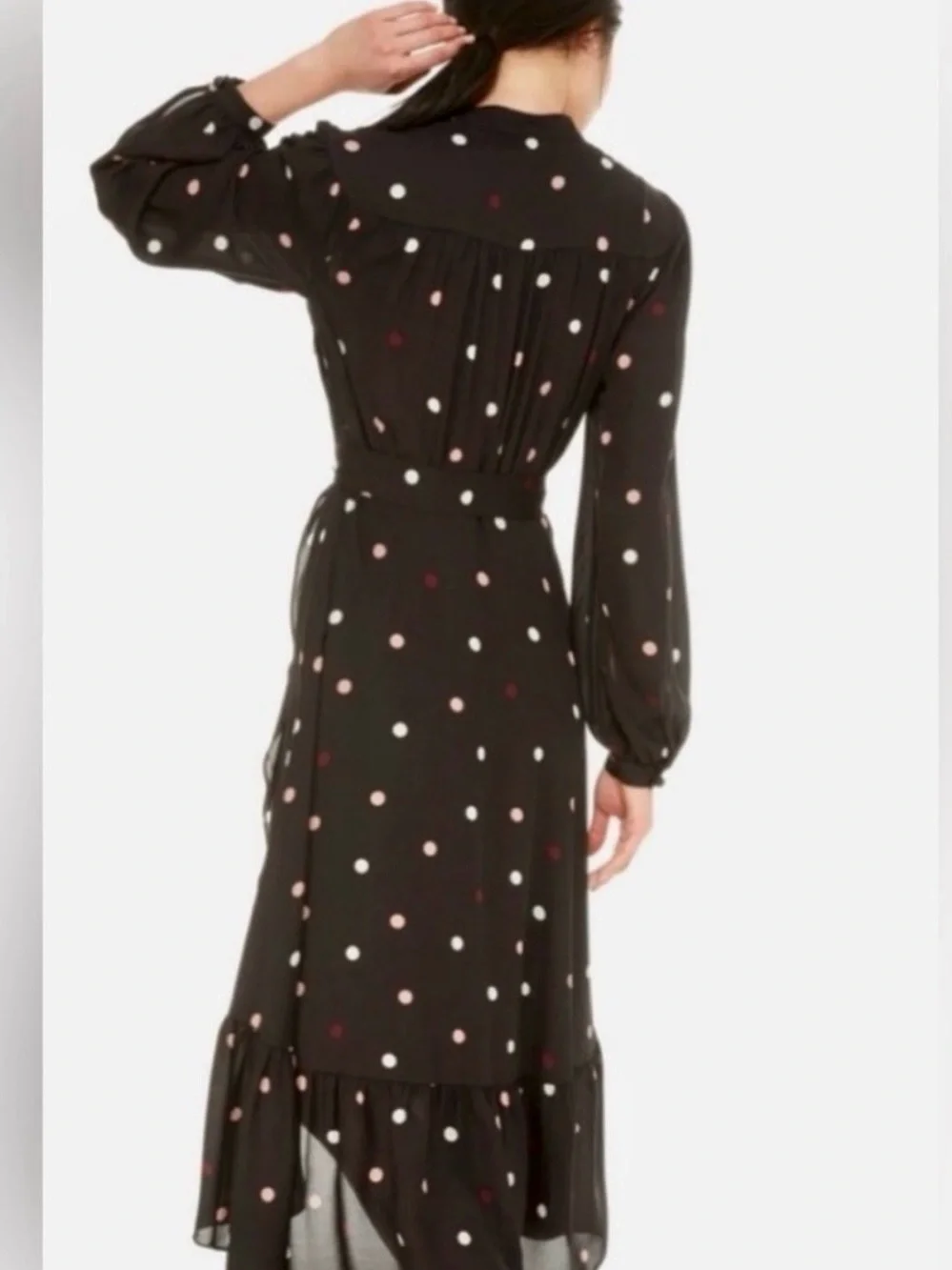 kate spade Black Polka Dot Wrap Midi Dress with Pink & White Dots